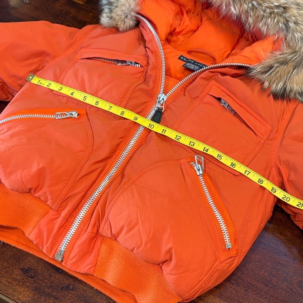 Vintage Ralph Lauren Orange Down Puffer with Coyote Fur Trim size Small *As-Is* - Picture 14 of 15